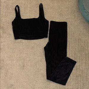 Bandier Black Textured Crop Top and Leggings Set